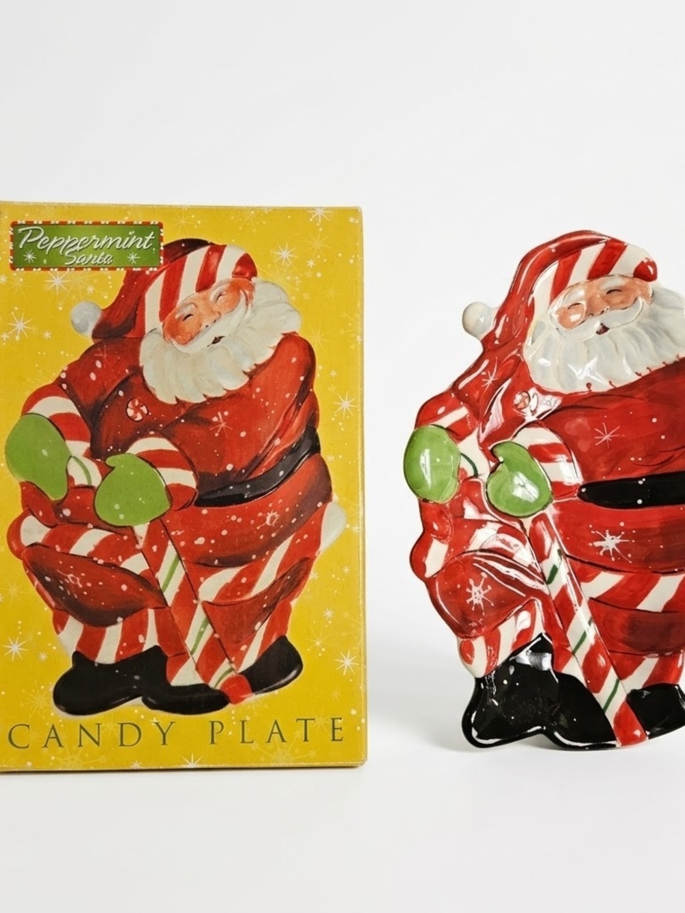 Susan Winget Certified International Peppermint Santa Candy Plate Dish in Box